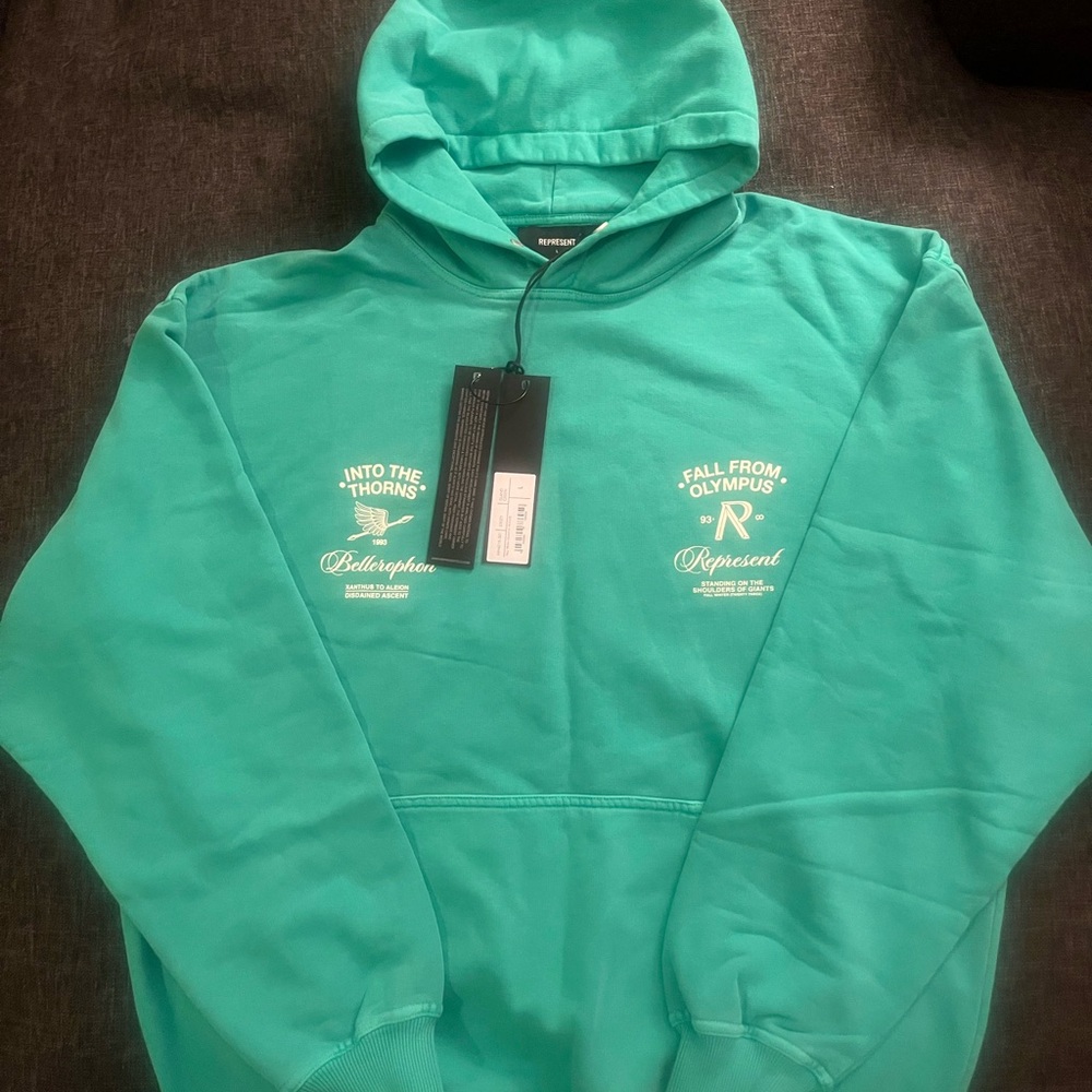NWT Represent luxury brand Teal Graphic Hoodie, size large